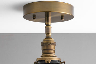 CEILING LIGHT MODEL No. 1432- Industrial Ceiling Lights with a Antique Brass finish. Designed and produced by newwineoldbottles at Peared Creation