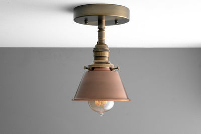 Farmhouse Ceiling Fixture - Aged Copper Shade - Semi Flush Fixture - Hanging Light - Model No. 5524