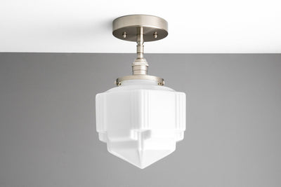 CEILING LIGHT MODEL No. 4560- Industrial Ceiling Lights with a Brushed Nickel finish. Designed and produced by newwineoldbottles at Peared Creation
