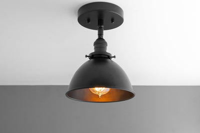 8" Matte Black Bucket Shade - Light Fixture - Semi Flush - Industrial Lighting - Model No. 4167