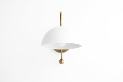 White Dome Sconce - Antique Brass Wall Lamp - Modern Lighting - Wall Light - Wood Sconce - Model No. 5732