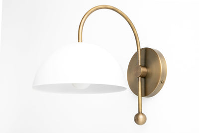 White Dome Sconce - Antique Brass Wall Lamp - Modern Lighting - Wall Light - Wood Sconce - Model No. 5732