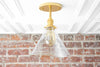 9" Clear Glass Cone - Semi-Flush - Ceiling Fixture - Hardwired Lights - Hanging light - Model No. 3206