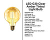 5.5 Watt -  500 Lumens - Clear Amber Tinted G30 Globe Light Bulb - 2100 Kelvin
