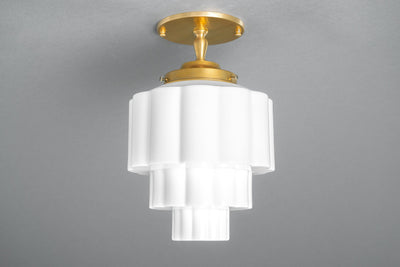 Ribbed Cake Globe Light - Ceiling Light - Light Fixture - Pendant Lamp - Made in USA - Model No. 2520