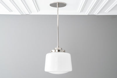 8in Opal Glass Drum Shade - Glass Pendant Light - Art Deco Lamp - Modern Lighting - Model No. 6190