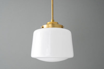 8in Opal Glass Drum Shade - Glass Pendant Light - Art Deco Lamp - Modern Lighting - Model No. 6190