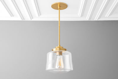 8in Clear Schoolhouse Drum Shade - Glass Pendant Light - Ceiling Light - Home Lighting - Model No. 2638