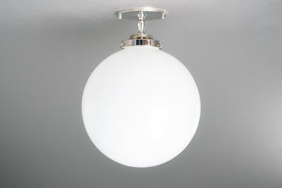 12inch Gloss Globe - Solid Brass Light - Handblown Milk Glass Light - Ceiling Light Fixture - Model No. 7293