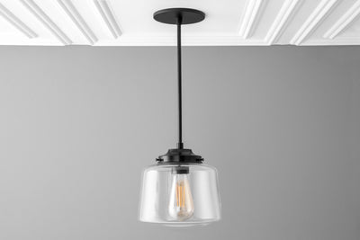 8in Clear Schoolhouse Drum Shade - Glass Pendant Light - Ceiling Light - Home Lighting - Model No. 2638